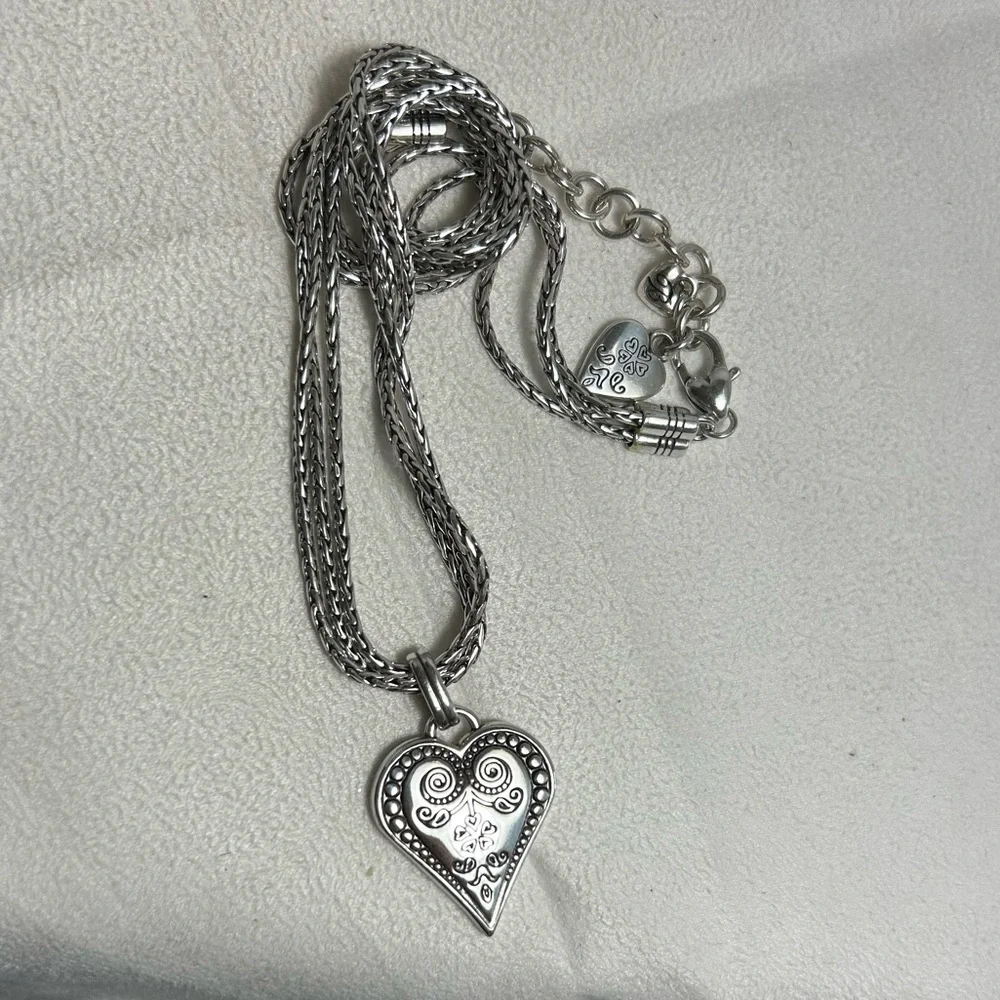 Brighton French Quarter Ophelia Heart Necklace Silver Plated 17” Triple Chain - Picture 13 of 16